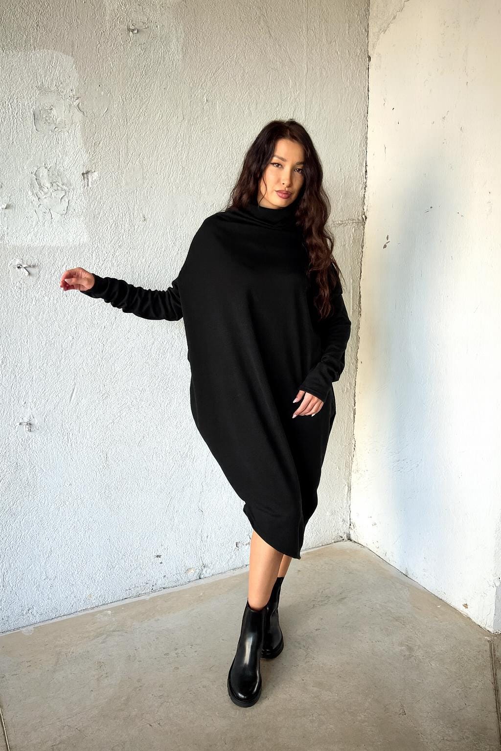 Long Black Asymmetric Dress - Etsy