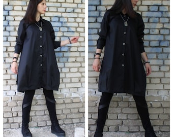 Camisa holgada, camisa negra, camisa holgada, top steampunk, camisa de talla grande, camisa informal, ropa de talla grande, top negro holgado, túnica negra