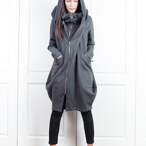 Oversized Hoodie, Cyberpunk Hoodie, Asymmetrical Cotton Coat, Cyberpunk Clothing for Women image 2