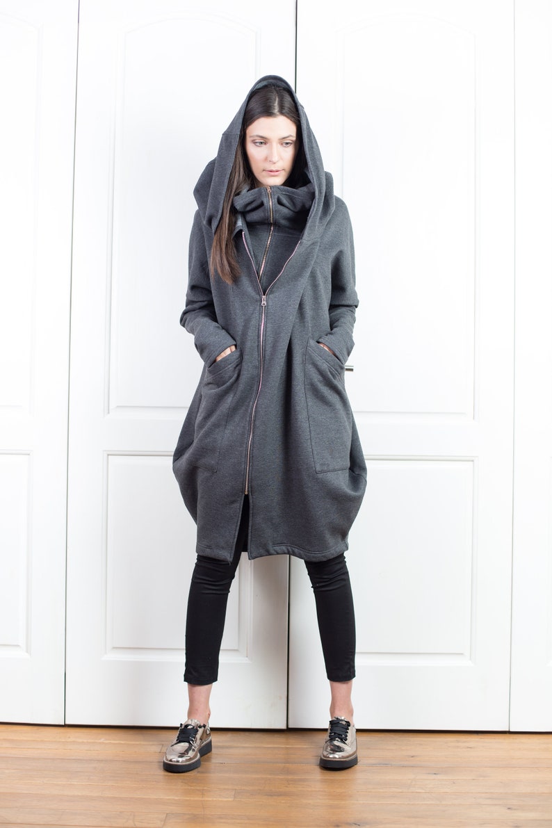 Oversized Hoodie, Cyberpunk Hoodie, Asymmetrical Cotton Coat, Cyberpunk Clothing for Women image 2