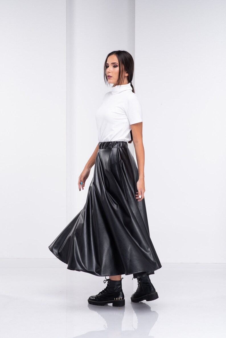 Lange leren rok, gotische maxirok, cyberpunkkleding, steampunkrok, boho maxirok afbeelding 1