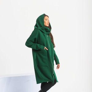 Plus Size Cyberpunk Jacket, Green Gothic Coat, Asymmetrical Steampunk Jacket, Japanese Streetwear image 4