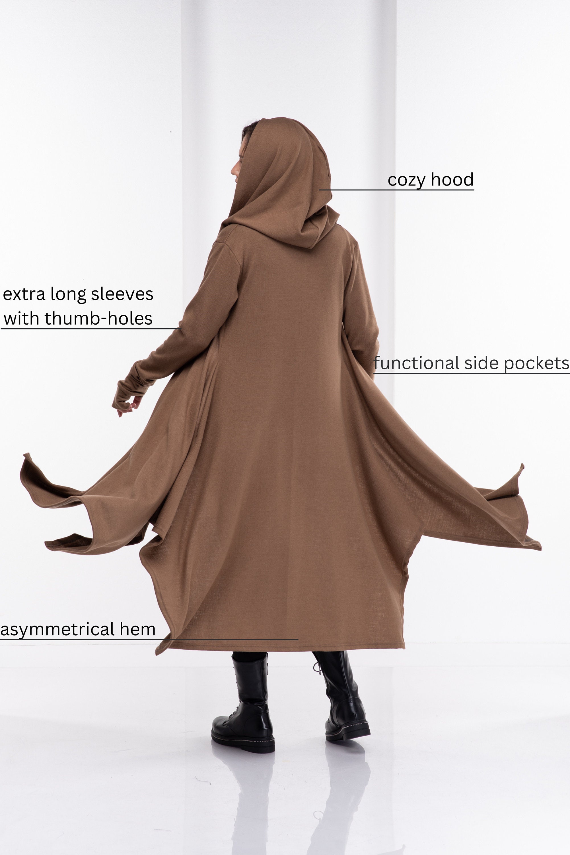 Winter Cloak With Hood, Long Hooded Cape, Wool Sweater Cape Coat