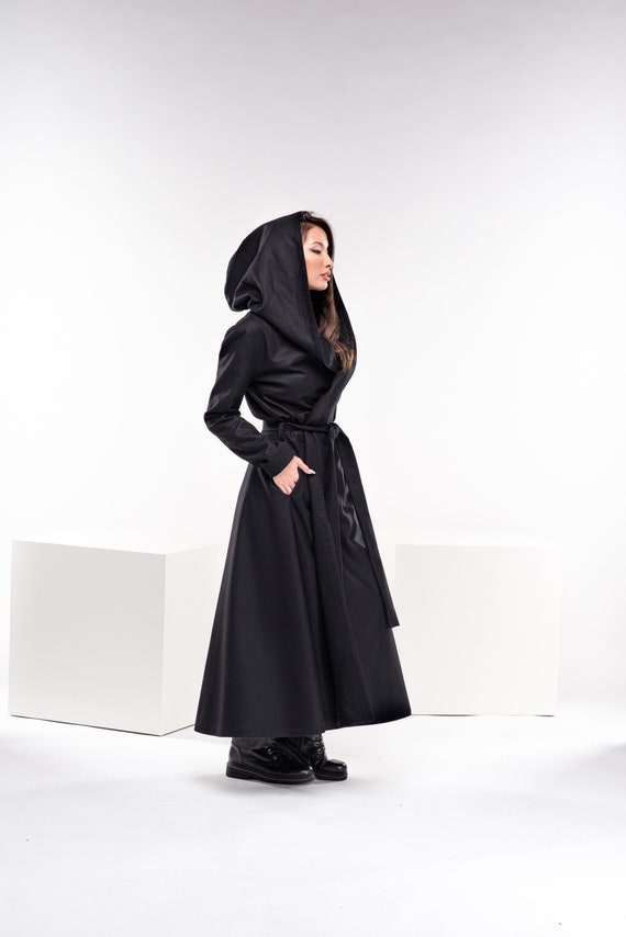 Wool Swing Coat, Maxi Trench Coat, Long Princess Coat, Hooded
