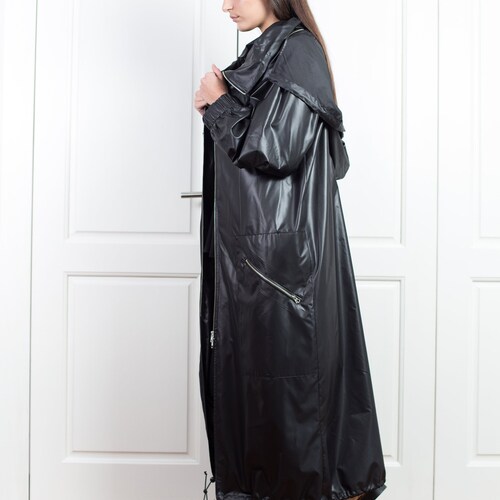 Long Hooded Raincoat, Cyberpunk Rain Jacket, Gothic Hoodie, Plus