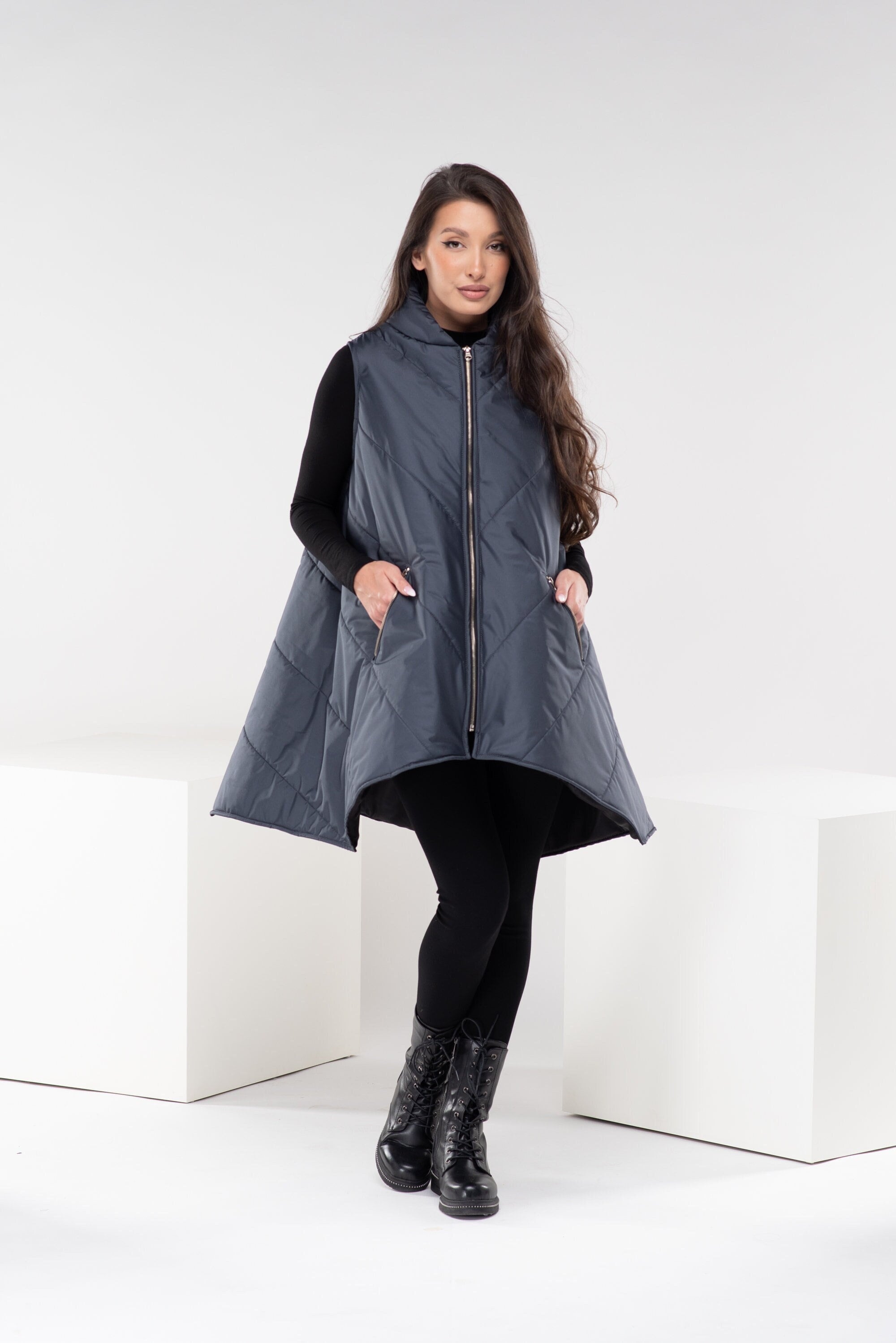 Winter Puffer Vest, Asymmetrical Cyberpunk Jacket