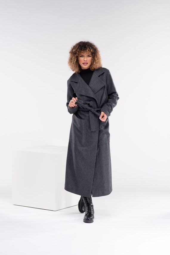 plus size black wrap coat