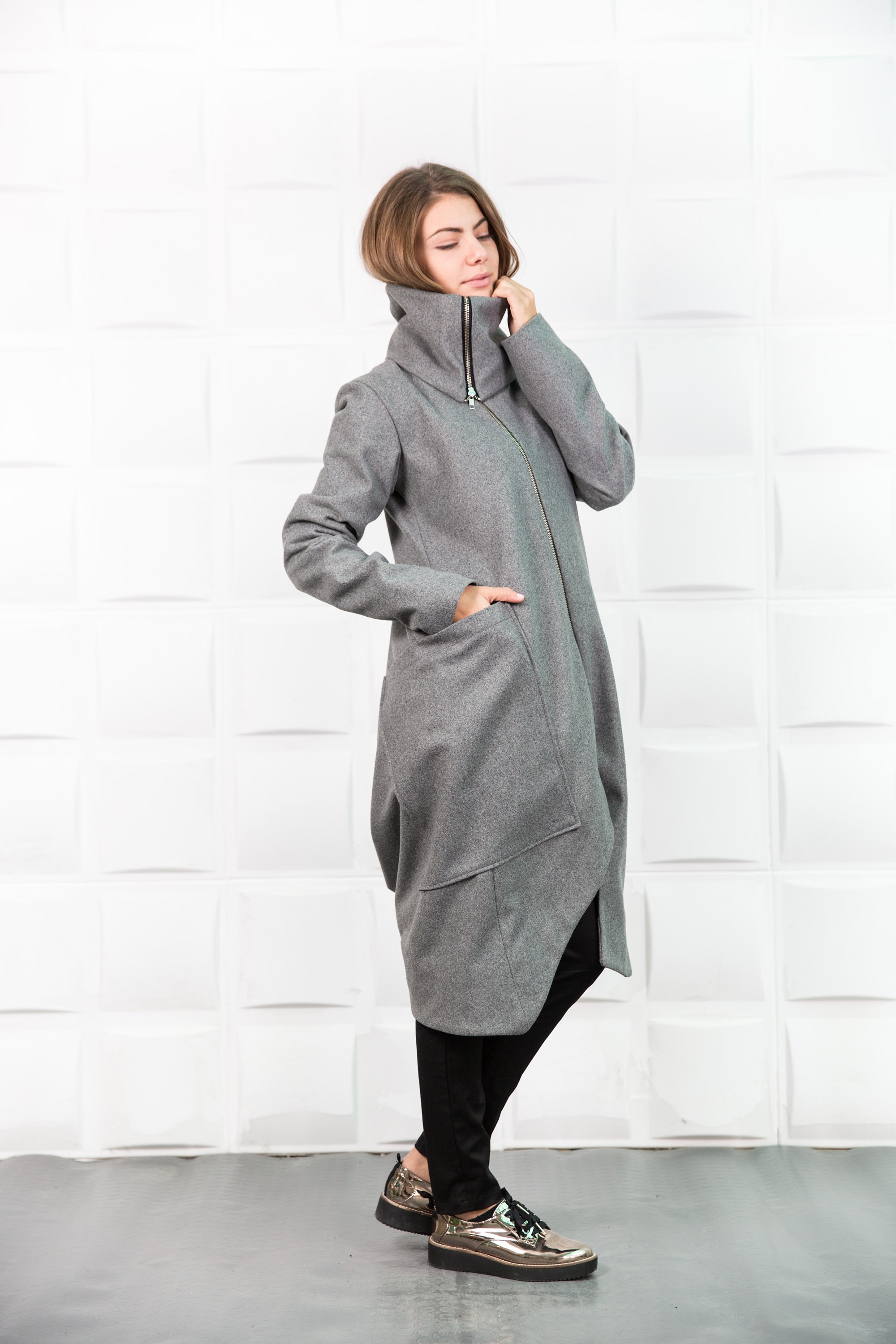 High collar coat Coats women Trench coat women Winter wool Etsy