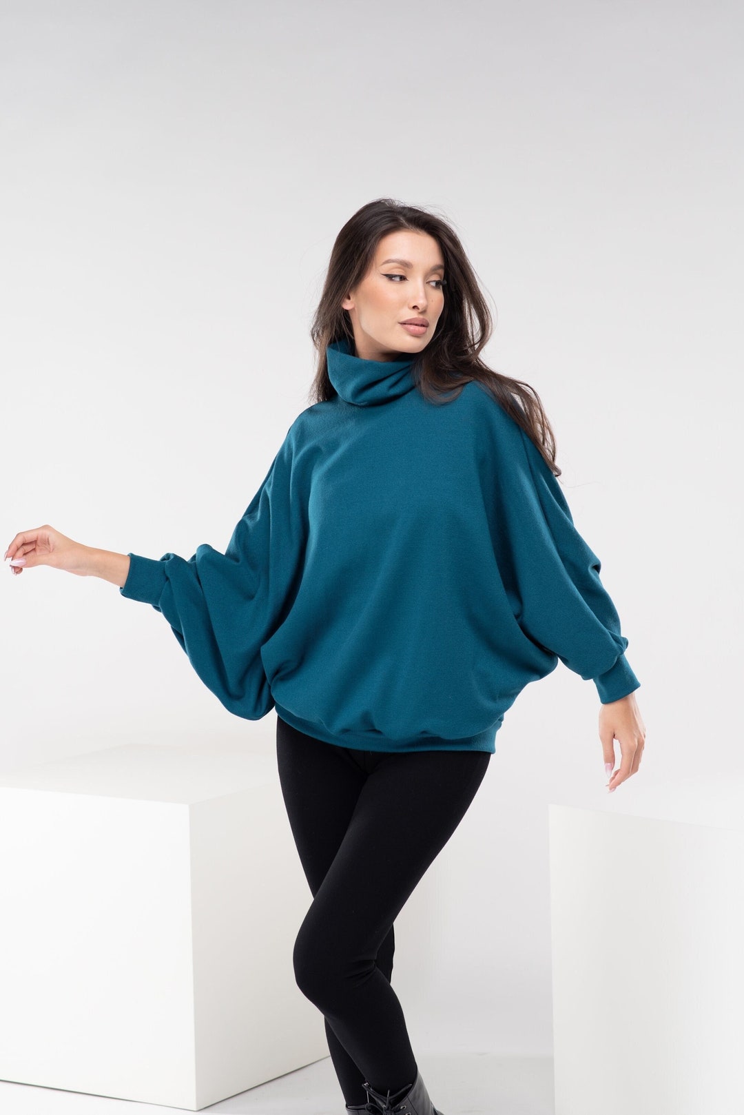 PLUS SIZE COTTON MODAL TURTLE NECK KNIT TOP-CTM6396