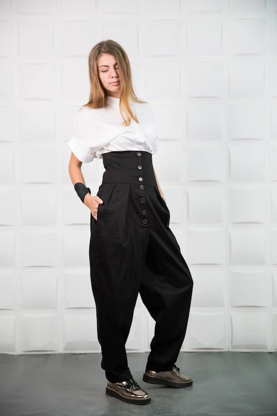 XL-2XL Plus Size Black Baggy Pants Harem Pants Womens Yoga Pants with Bow  Tie Sash Belt - LaFactory