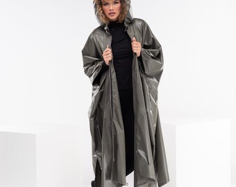 Rain Cyberpunk Jacket, Asymmetrical Oversized Raincoat