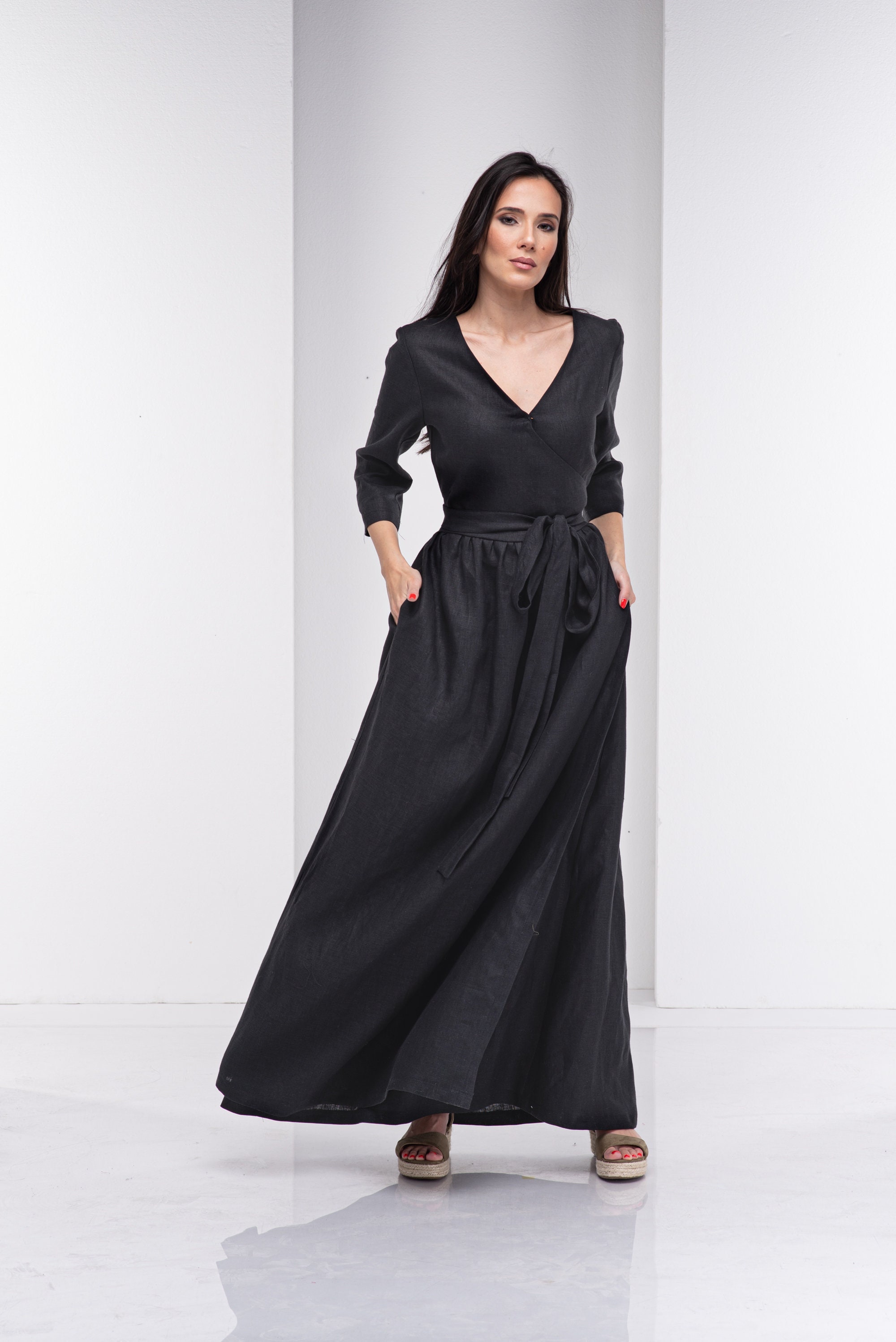 Long Linen Wrap Dress Summer Dresses for Women Linen Maxi | Etsy