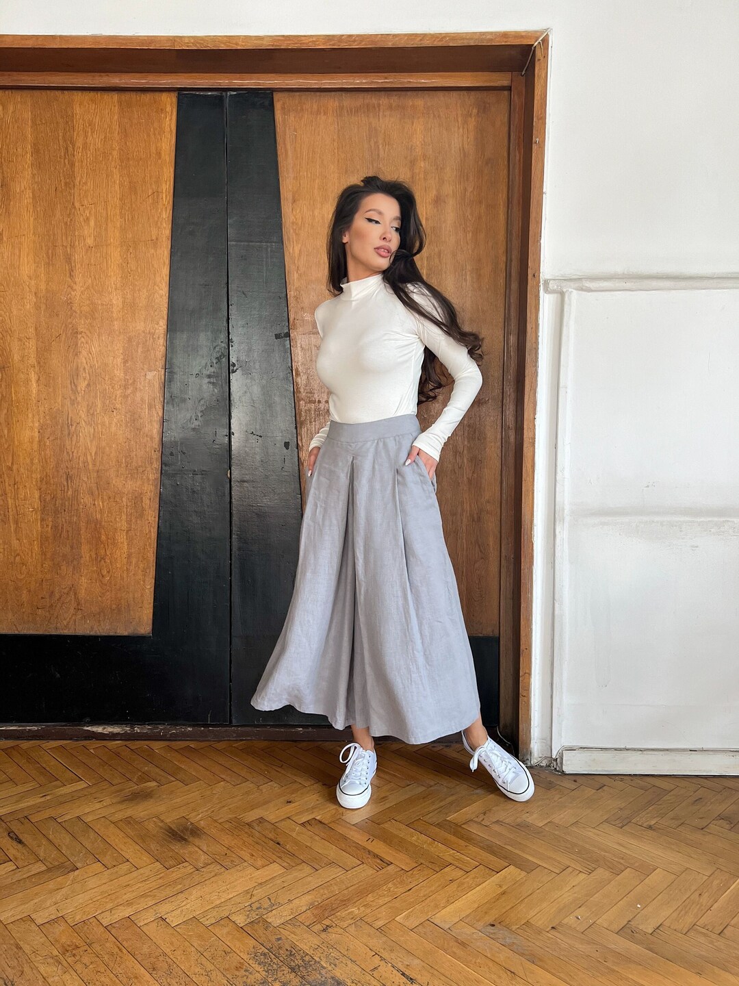 Saki Linen Like Wide Pants main image 0