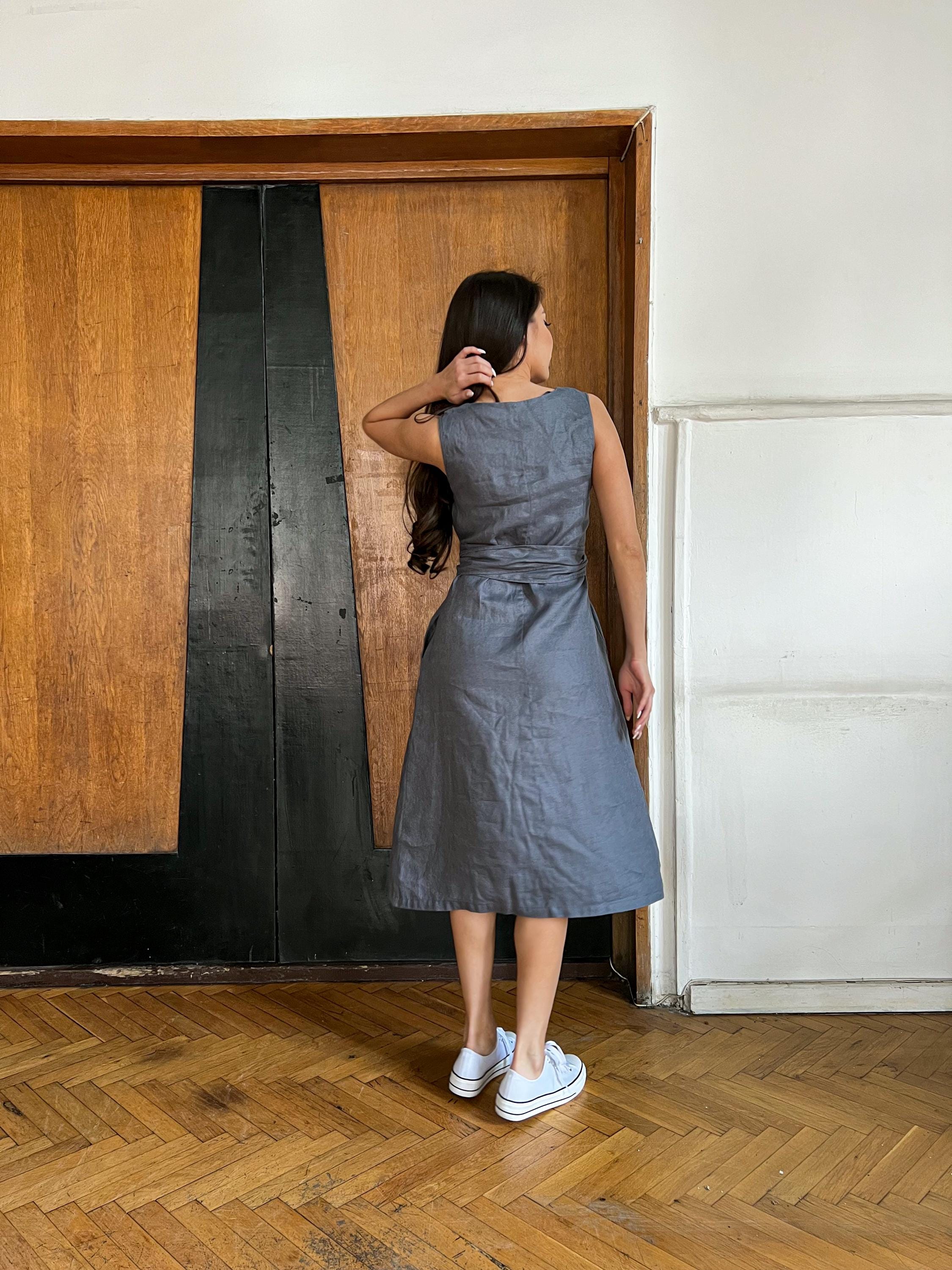 multiway linen dress Black 100% Linen Multiway Wrap Dress Aulieude