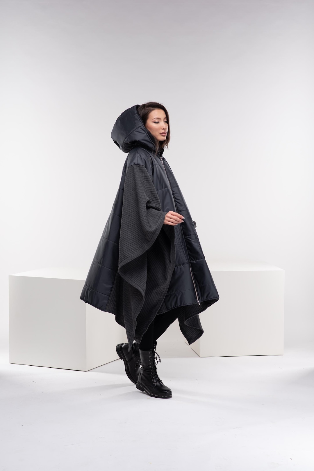 Plus Size Rain Cape, Rain Poncho Women, Hooded Cyberpunk