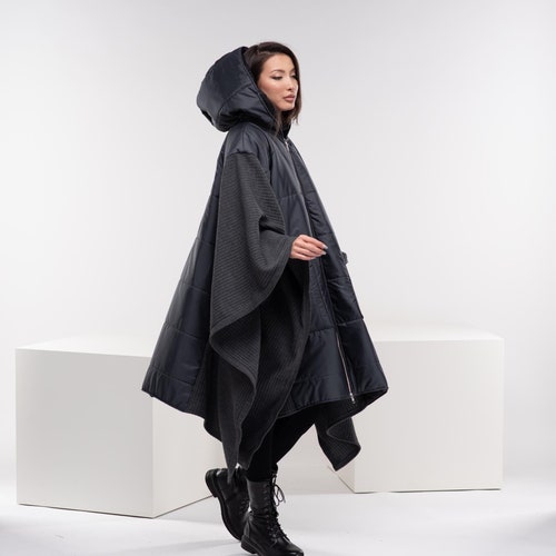 Plus Size Rain Cape, Rain Poncho Women, Hooded Cyberpunk Jacket