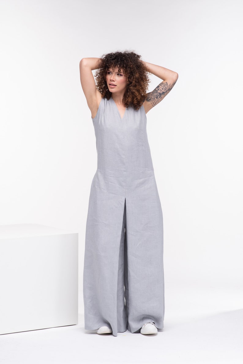 Linen Jumpsuit Women, Linen Palazzo Jumpsuit, Wide Leg Jumpsuit, Linen Clothing for Women image 2