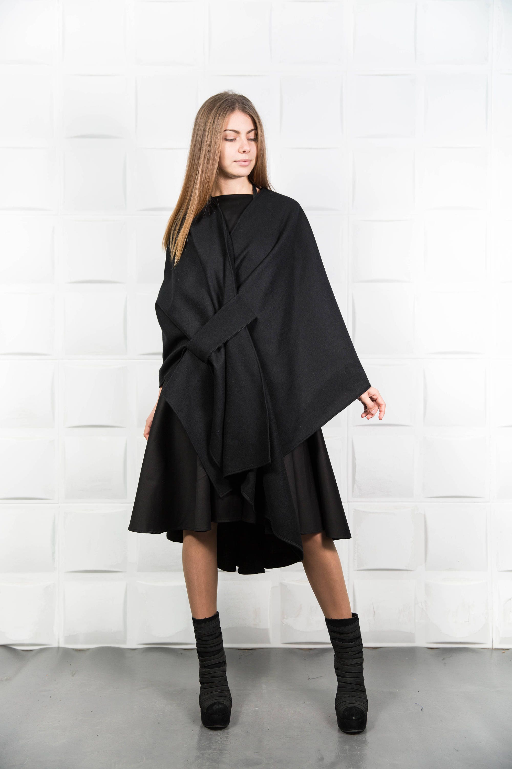 Black Cloak Wool Cloak Coat Winter Cloak Coat Wrap Coat | Etsy