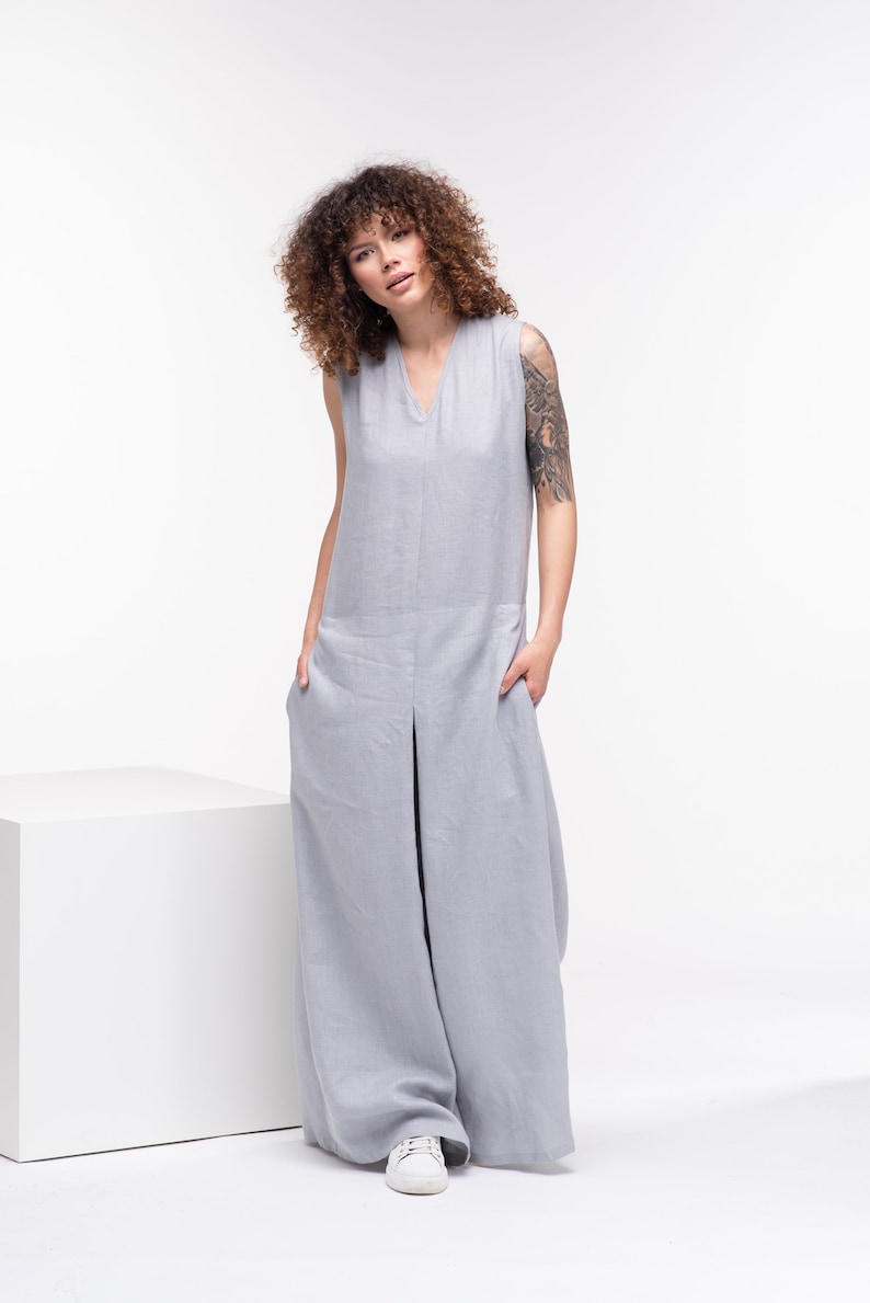 Linen Jumpsuit Women, Linen Palazzo Jumpsuit, Wide Leg Jumpsuit, Linen Clothing for Women image 6