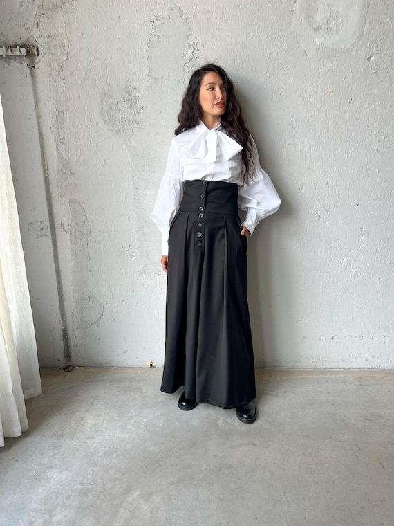 Wide Leg Pants, Black Palazzo Pants, Wool Harem Pants, Long Wool Trousers, High Waist Trousers, Women Skirt Pants, Loose Pleated Pants