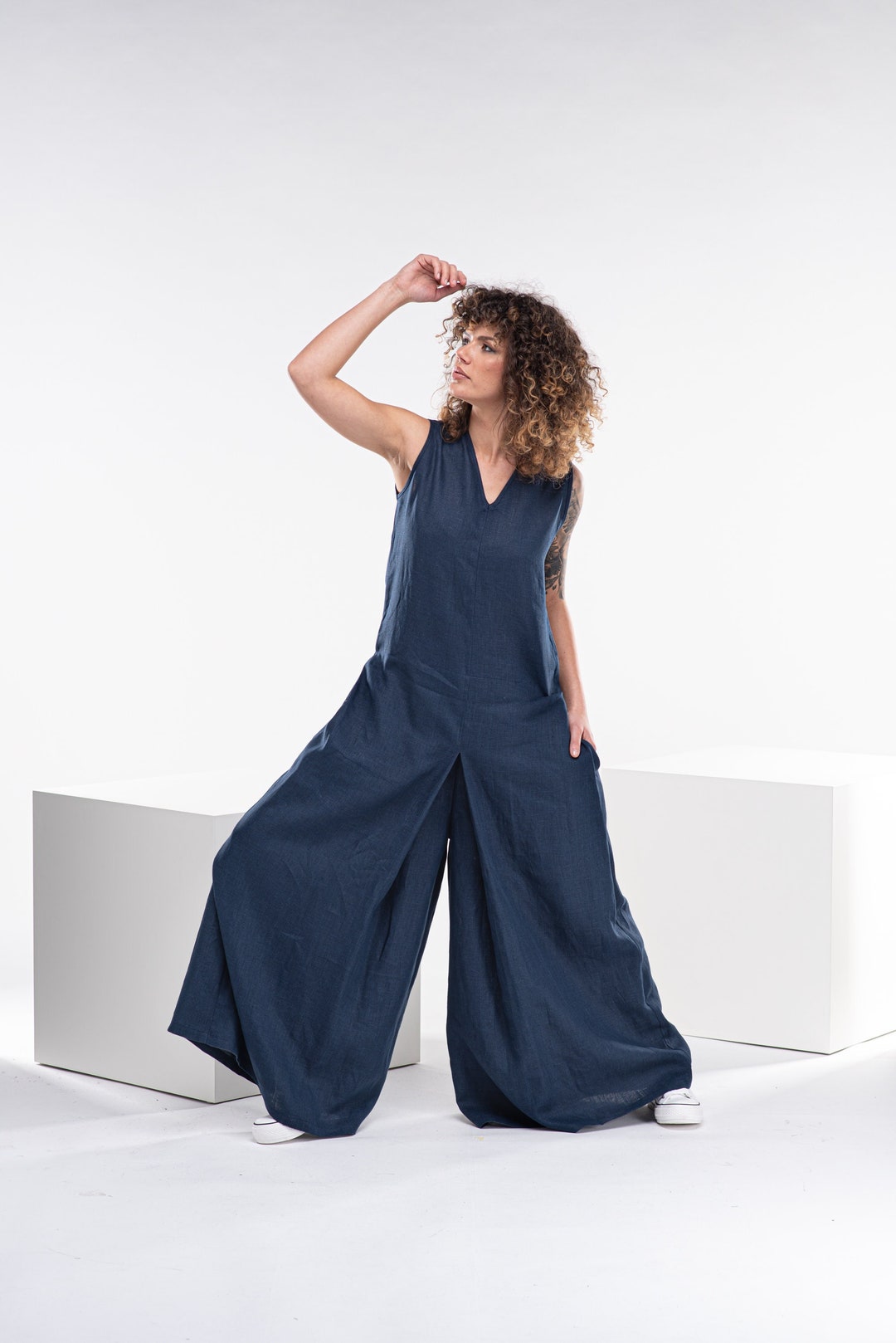 Plus Size Linen Jumpsuit Linen Overalls Women Harem Jumpsuit Etsy