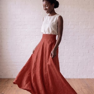 High Waisted Linen Circle Maxi Skirt, Victorian Boho Plus Size Flowy Skirt image 3