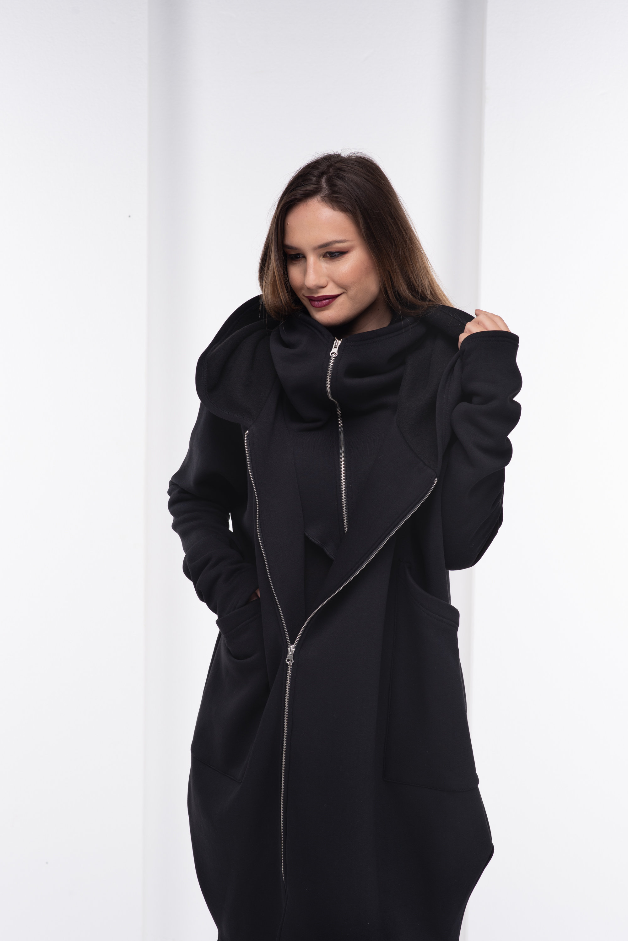 Zipper Gothic Hoodie, Steampunk Jacket With Hood, Hooded