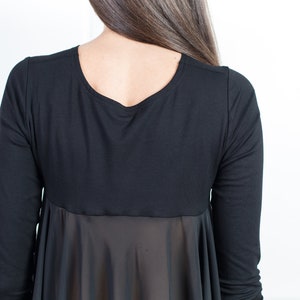 Black Top With Flare Back, Asymmetrical Tunic Top, Chiffon Tunic ...