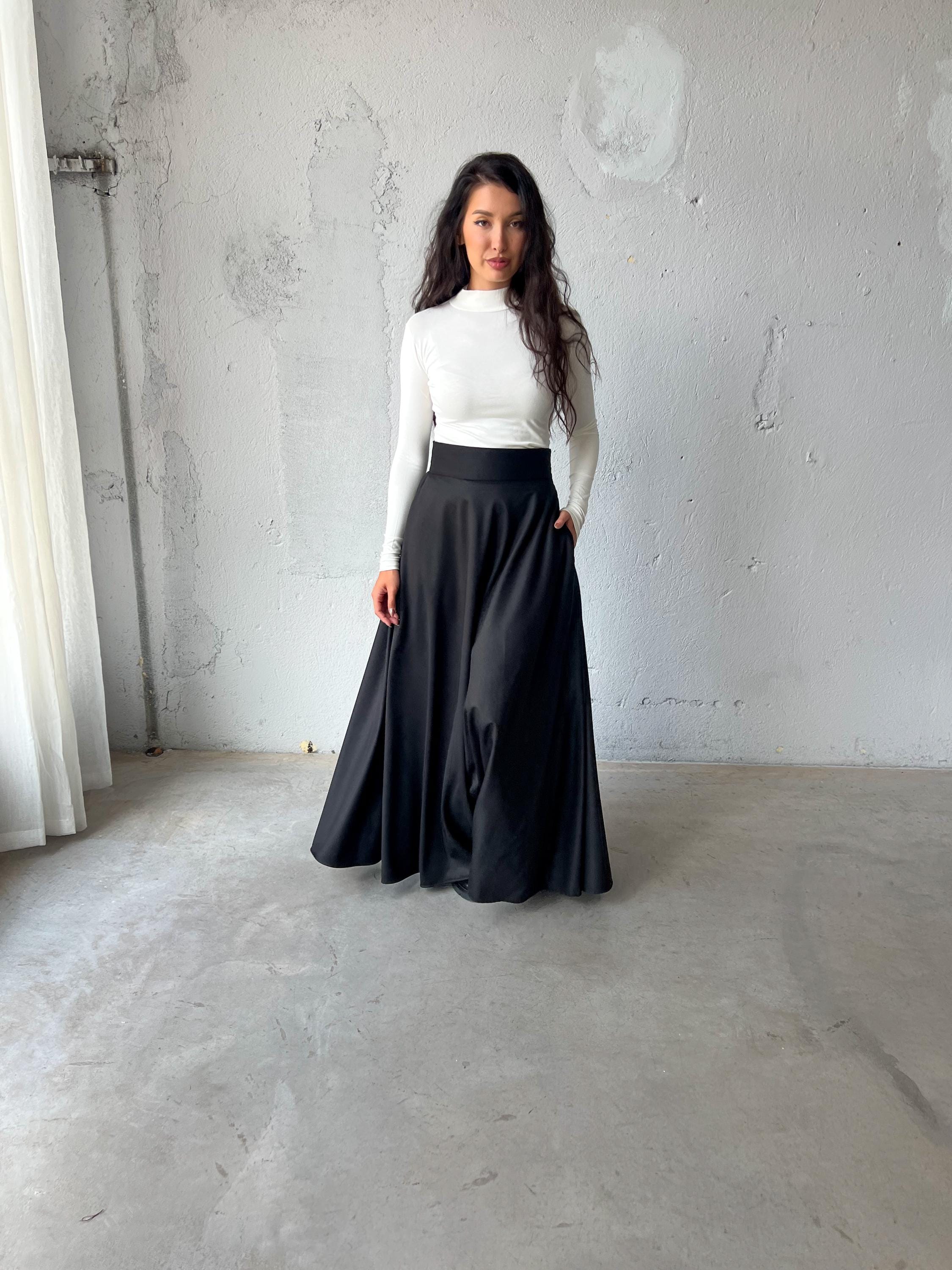Black Formal Dresses Plus Size Evening Skirts Flared Everyday Wear Skirt M  Medium (39-41 Inches)
