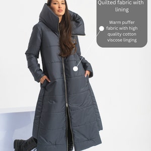 Cyberpunk Puffer Jacket, Maxi Winter Coat, Long Quilted Jacket, Goth Futuristic Clothing image 6