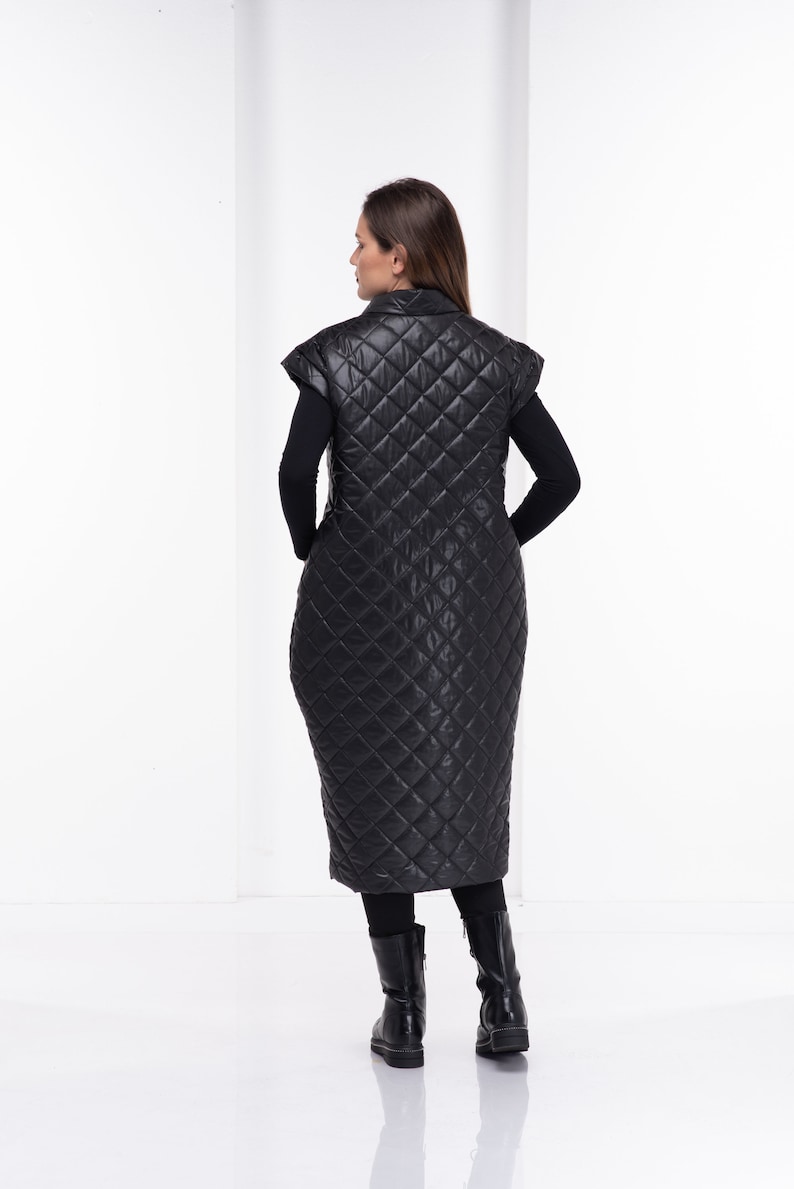 Sleeveless Puffer Jacket Black Bomber Jacket Women Long Vest Etsy