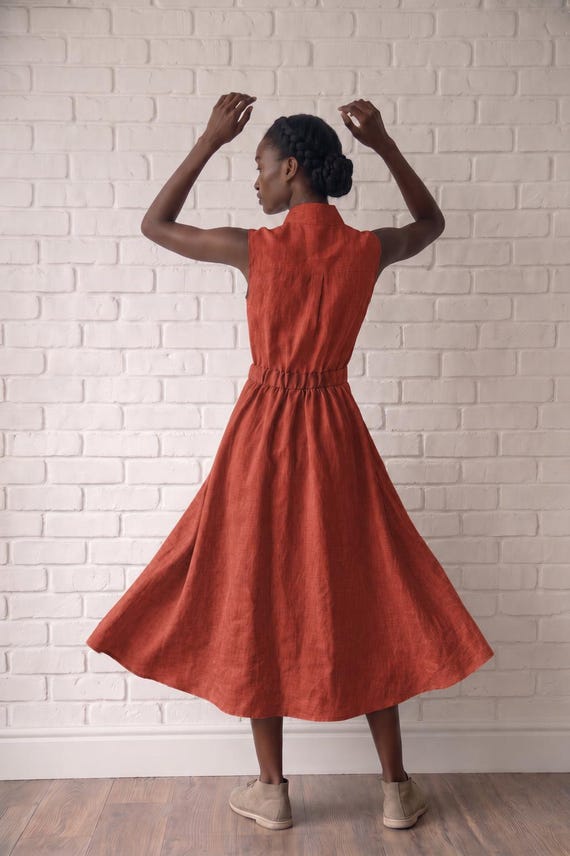 japanese style high neck dress Linen Shift Kimono Dress, Summer Flax casual japanese dress style