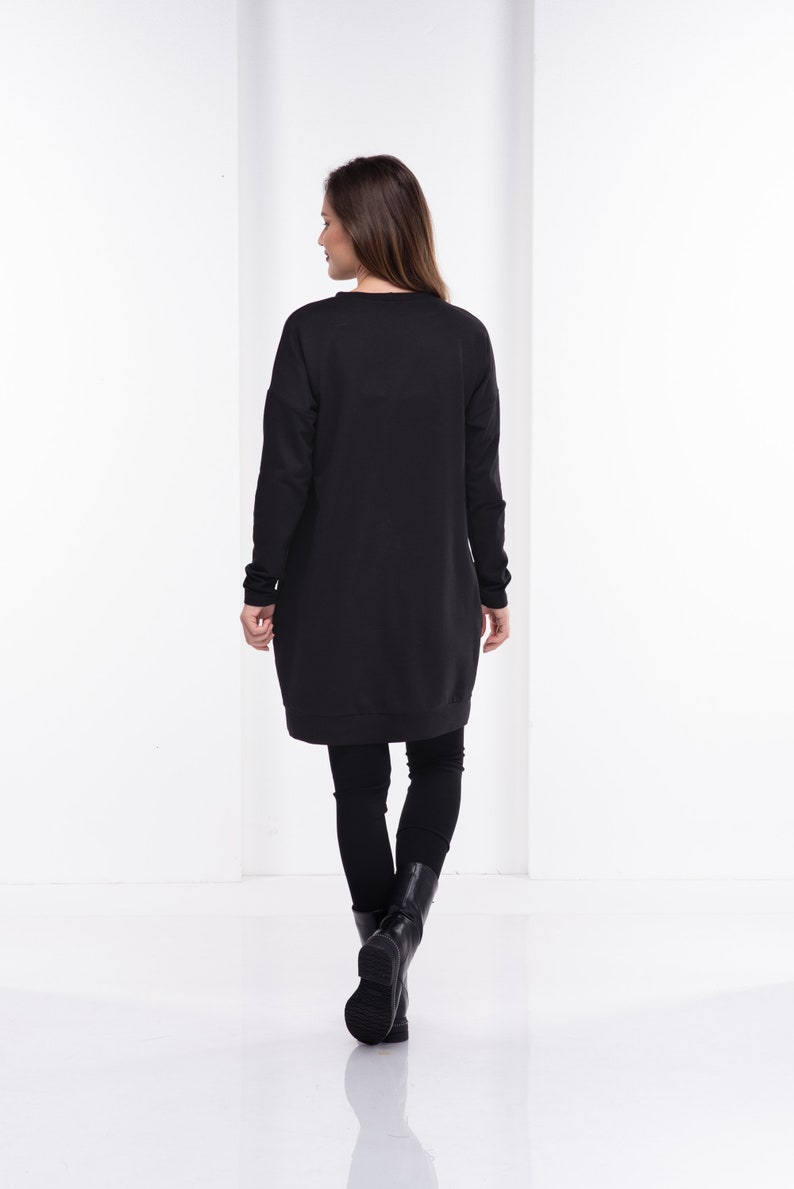 Black Goth Sweater Dress, Plus Size Tunic Dress, Futuristic Dress, Edgy Clothing image 3