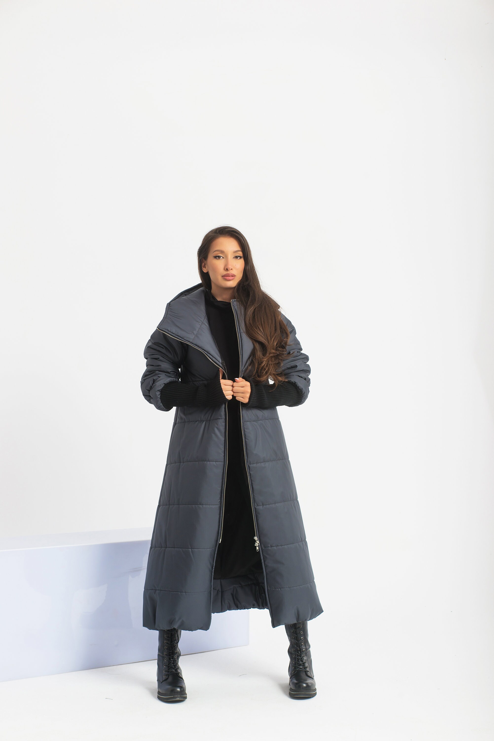 ジャケット・アウター Oversized Maxi-Length Zip Coat stein / シュタイン】OVERSIZED MAXI-LENGTH ZIP COAT - DARK