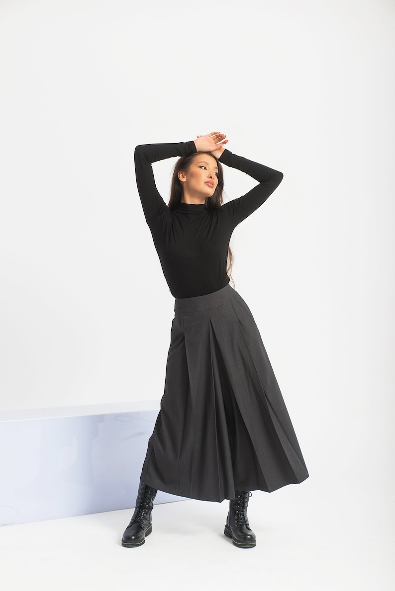 Palazzo Pants Women, Wool Pants Women, Wide Leg Pants, Gray Womens Trousers, Winter Harem Pants, Futuristic Clothing image 4