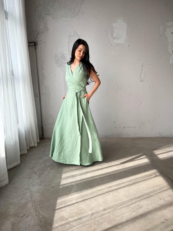 Sleeveless Linen Wrap Dress, Maxi Floor Length Kaftan Summer Dress - Etsy