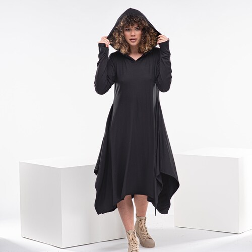 Asymmetrical Hooded Dress, Avant Garde Dress, Goth Hoodie Dress, Hooded Maxi Dress, Plus Size Gothic Clothing Asymmetrical Hooded Dress, Avant Garde Dress, Goth Hoodie Dress, Hooded Maxi Dress, Plus Size Gothic Clothing
