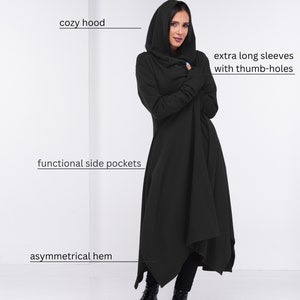 Long Witch Cloak, Knitted Fantasy Cloak, Wool Womens Cape, Boho Plus Size Hoodie, Goth Fall Clothing image 3