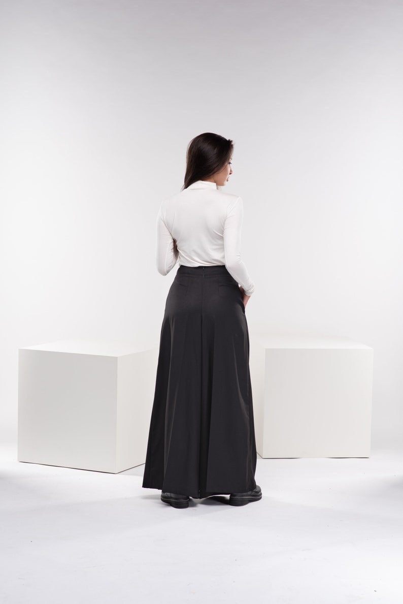 Wide Leg Palazzo Pants, Winter Wool Trousers, Black Pleated Pants, Harem Japanese Pants, Goth Plus Size Clothing image 4