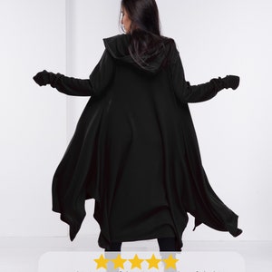 Long Witch Cloak, Knitted Fantasy Cloak, Wool Womens Cape, Boho Plus Size Hoodie, Goth Fall Clothing image 6