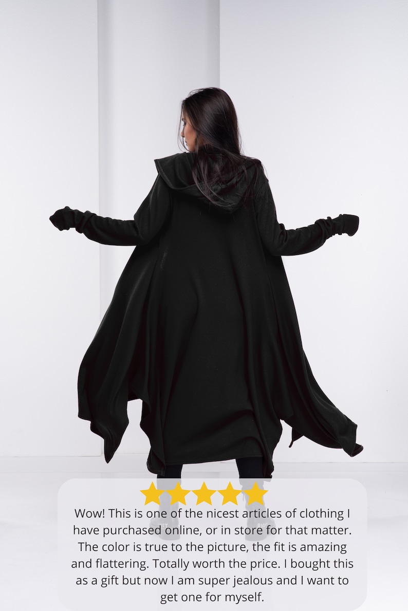 Long Witch Cloak, Knitted Fantasy Cloak, Wool Womens Cape, Boho Plus Size Hoodie, Goth Fall Clothing image 6