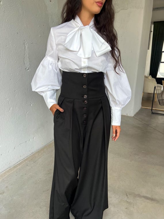 Black Wide Leg Pants, Pleated Harem Pants, Palazzo Pants Women, Wool Steampunk Pants, Long Wool Trousers, High Waist Punk Trousers