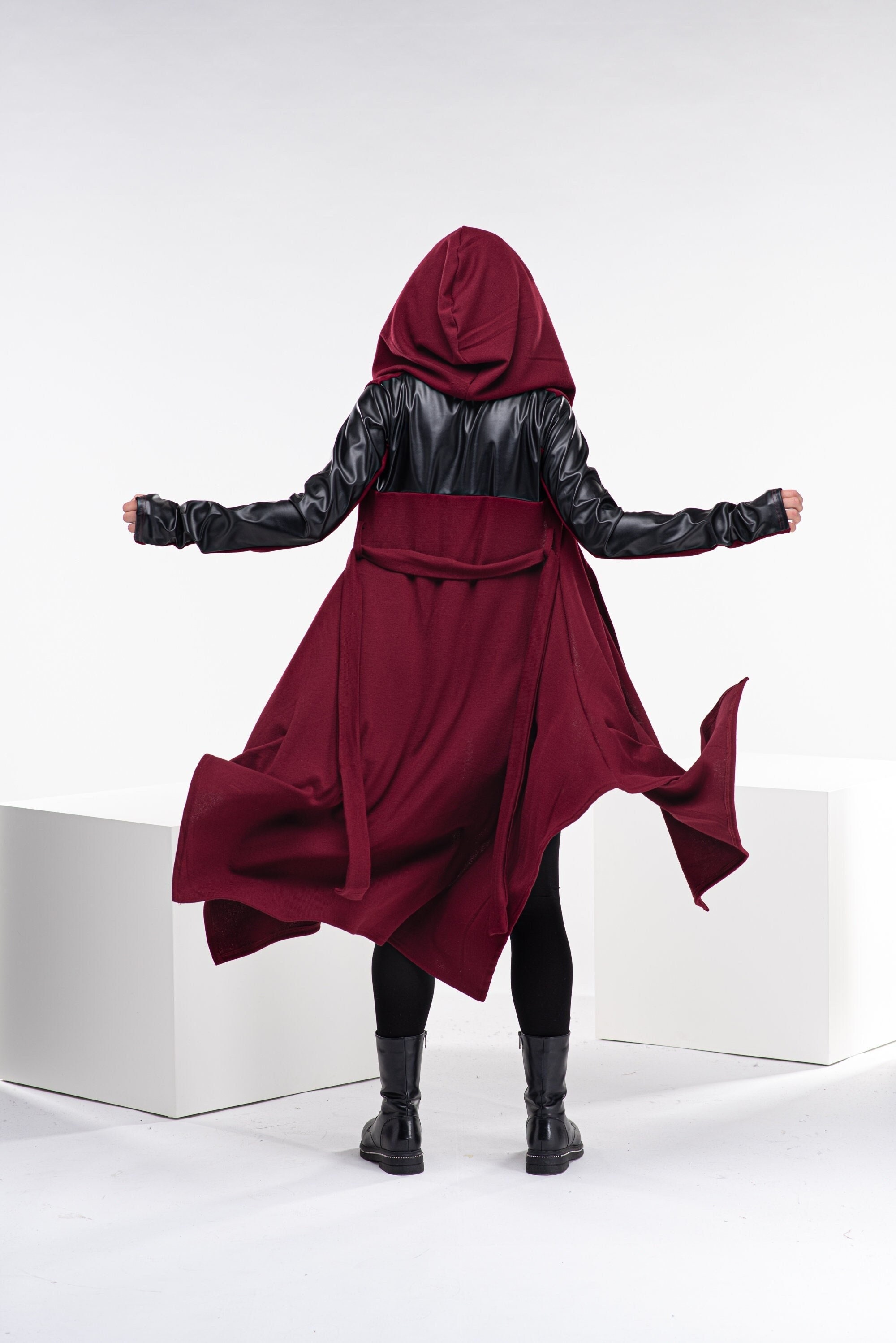 Hooded Medieval Cloak, Red Wizard Cloak, Wool Gothic Cape