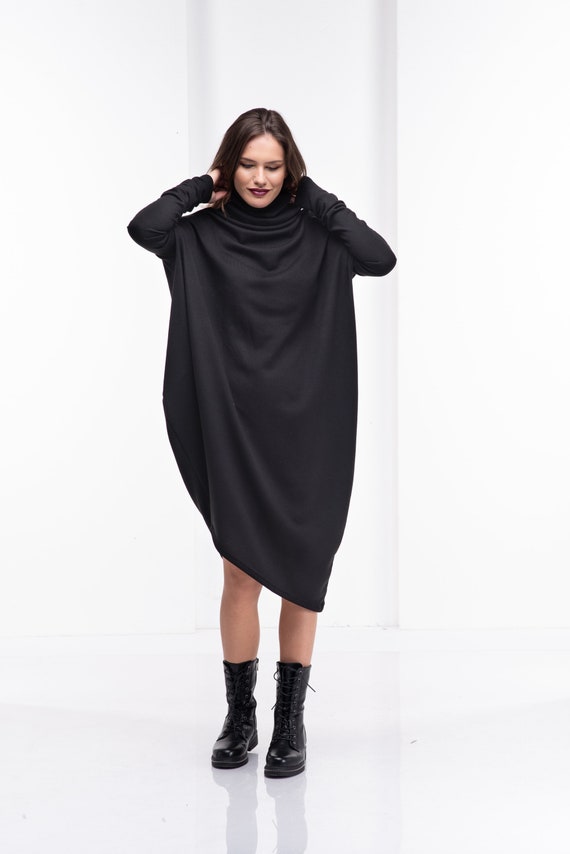 black knit tunic dress Wool Sweater Dress, Gothic Dress, Dress, Steampunk Dress, Warm Winter Turtleneck dress