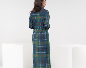 Turtleneck Green Plaid Dress, Long Sweater Dress With Pockets, Wool Jumper  Dress, Warm Autumn Dress, Avant Garde Dress, Capsule Slow Fashion - Etsy