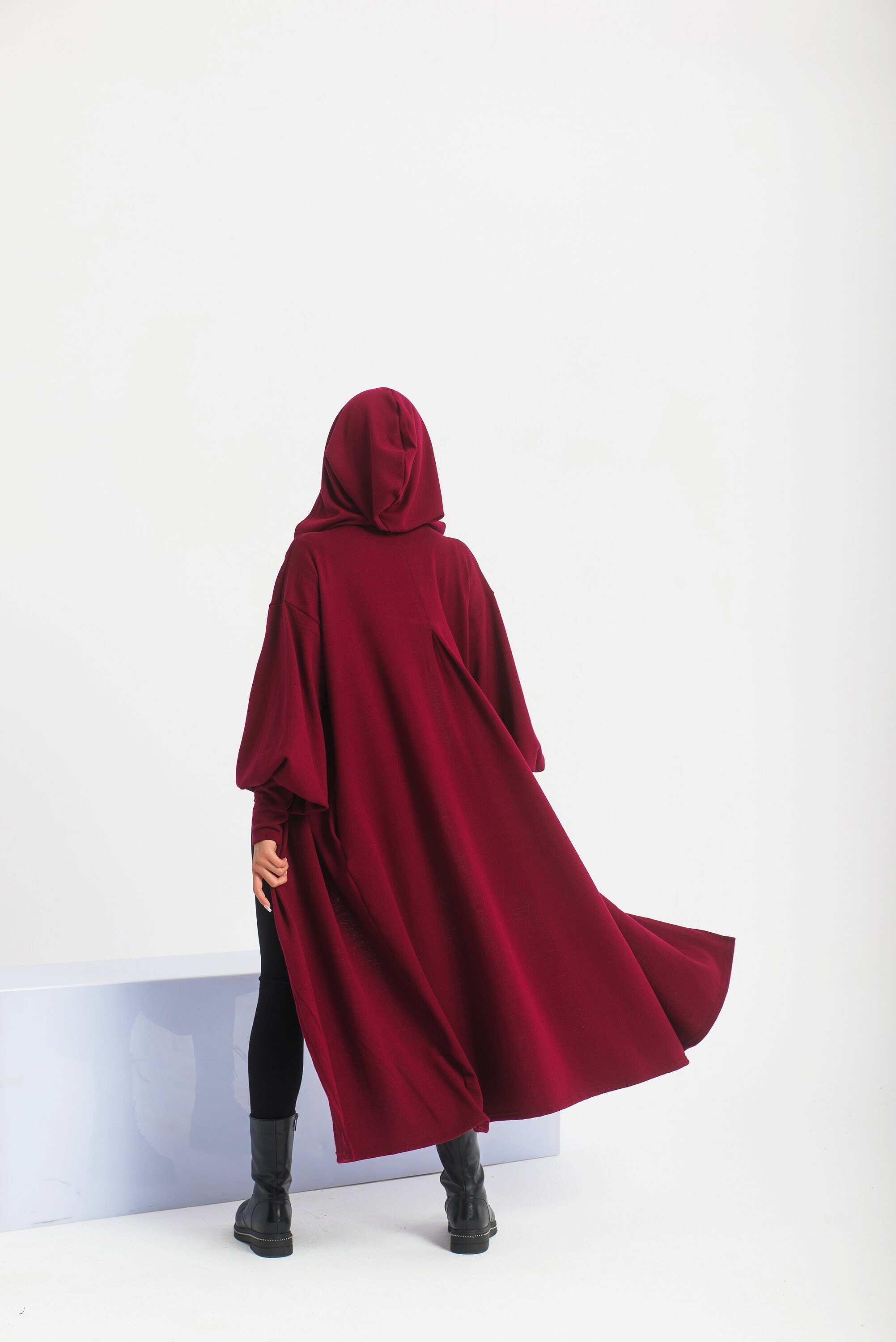 Burgundy Red Medieval Cloak Viking Hood Winter Cape Wool Etsy