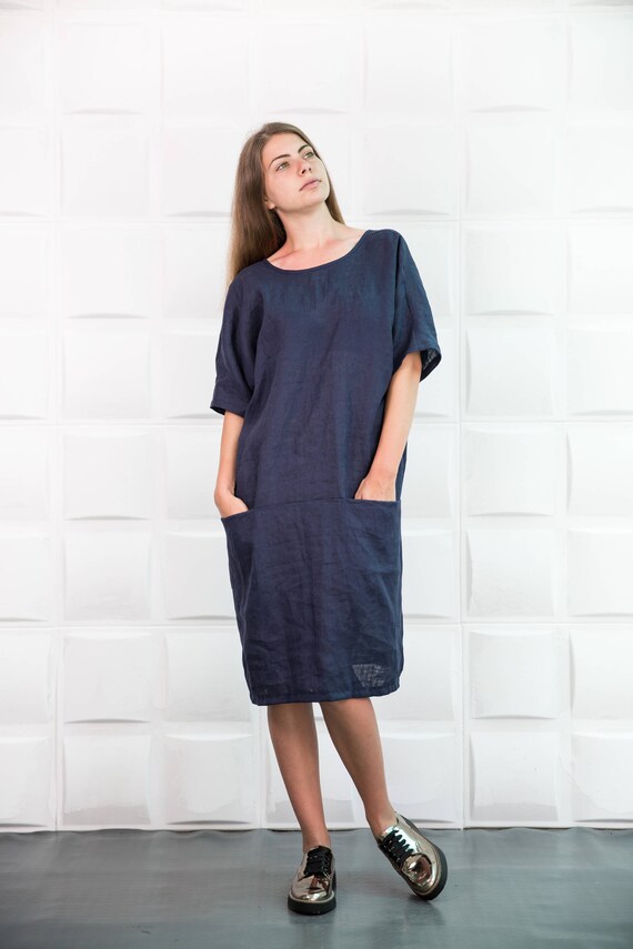 Linen Dress Boho Midi Dress Pocket Dress Linen Clothing | Etsy