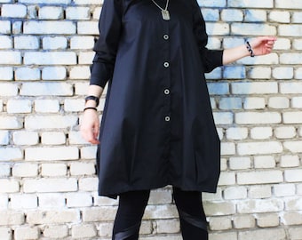 Black Shirt Tunic, Women Black Shirt, Oversize Shirt, Loose Styles, Long Sleeve Shirt, Plus Size Tunic, Collar Shirt, Women Clothing