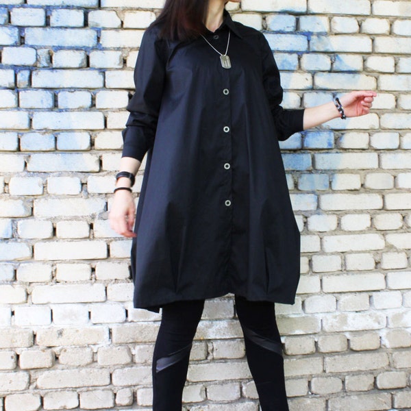 Black Shirt Tunic, Women Black Shirt, Oversize Shirt, Loose Styles, Long Sleeve Shirt, Plus Size Tunic, Collar Shirt, Women Clothing