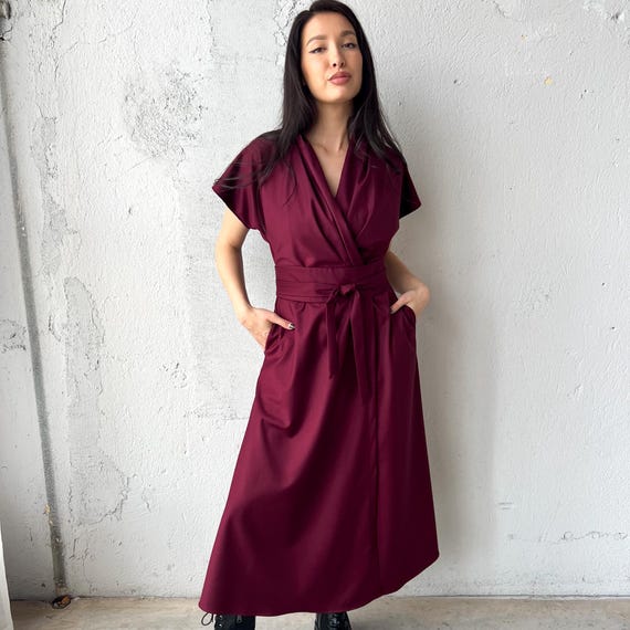 blue dress for baby girl Kimono Dress – Gobi Print – Aubergine – TENCEL™ Lyocell – Limited – eikō ai main image 0